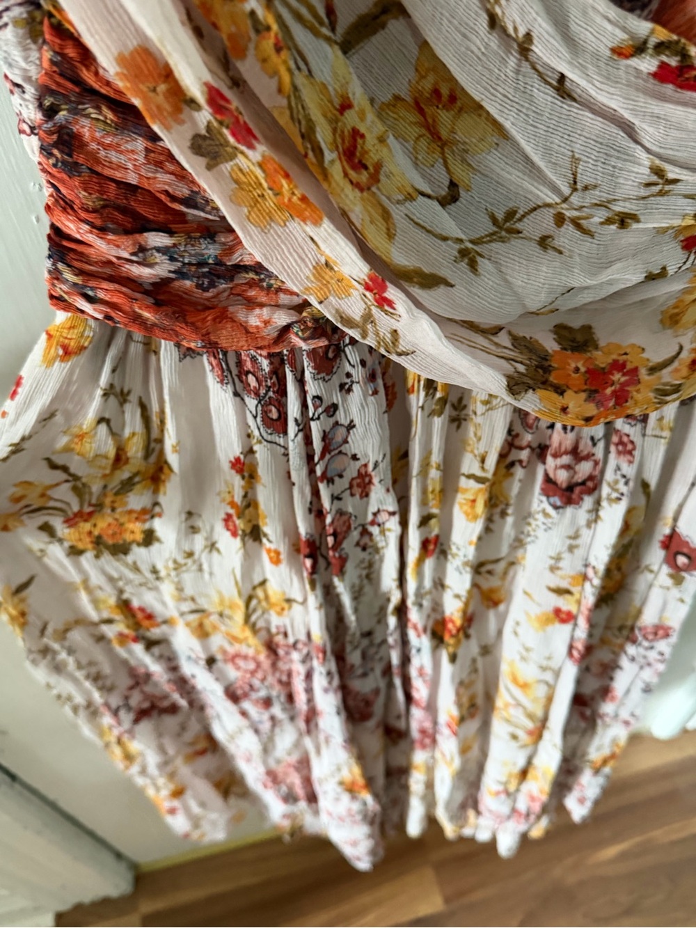 By Anthropologie Ruched Square-Neck Floral Midi Dress Women’s Size 10 - Picture 5 of 8